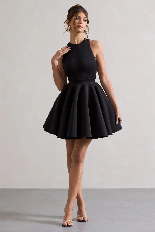 Waverly | Black Racer-Neck Sleeveless Skater Mini Dress