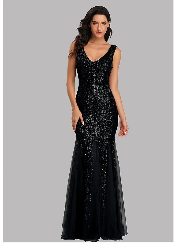 90813 Women's V Neck Sleeveless Lace Mermaid Bridesmaid Dress Wedding Party Sequin Gown