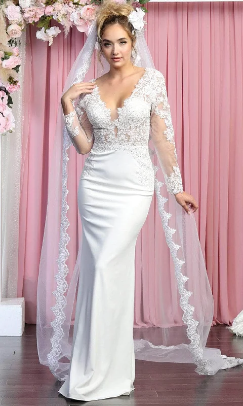 May Queen RQ7901B - Long Sleeve V-Neck Wedding Gown