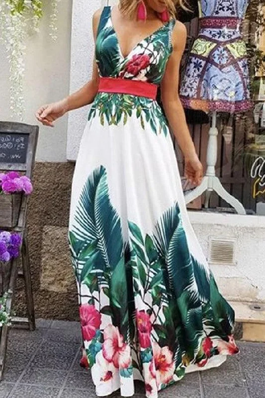 Sleeveless Printed Long Dress in European and American Style