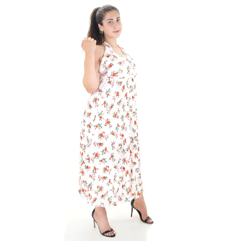 Women's Floral Print Long Dress,White