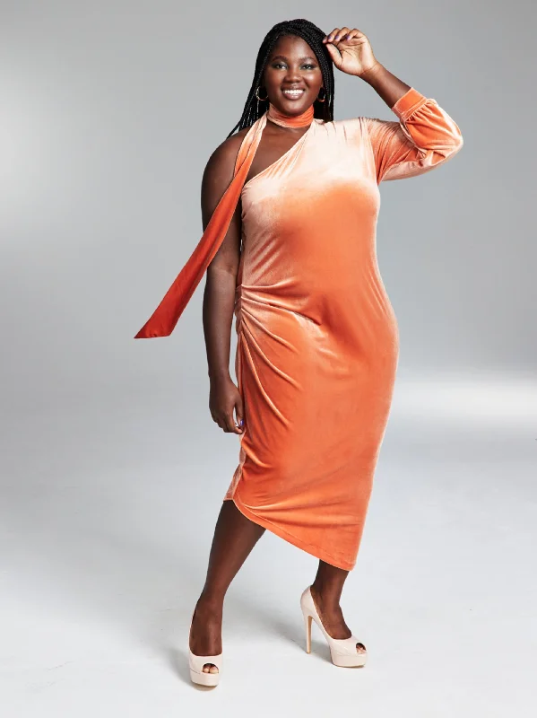 Women's Scarf Neck Draped Maxi Dress,Orange