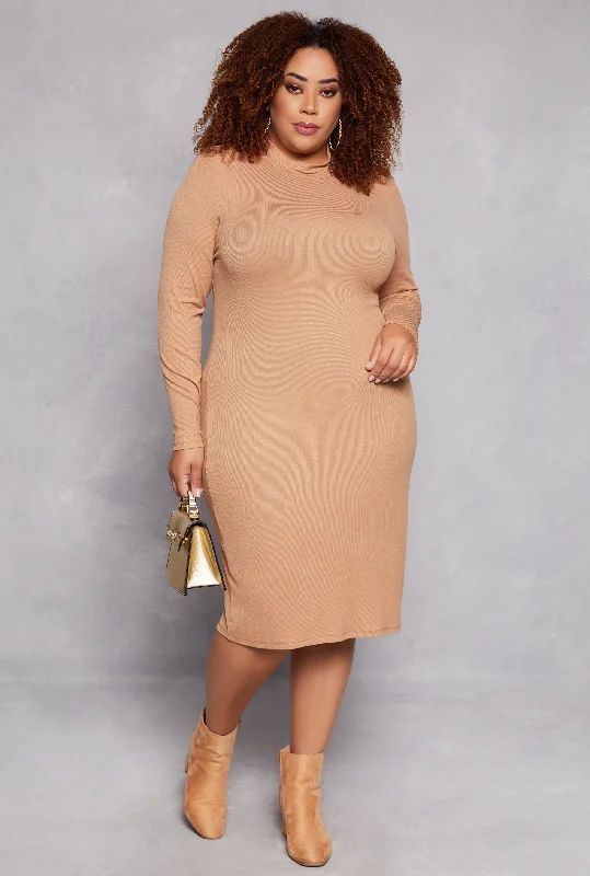 Plus Size Mock Neck Long Sleeve Dress