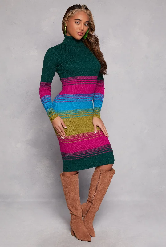 Almost Famous Striped Ribbed Turtleneck Dress