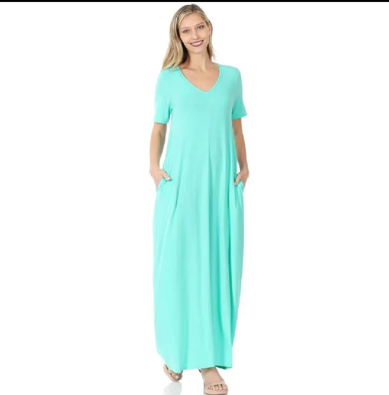 Mint short sleeve maxi dress with pockets