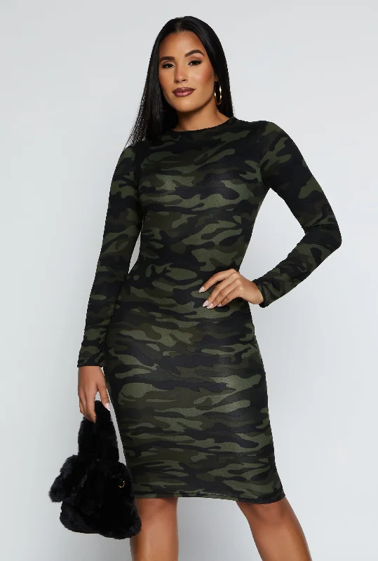 Camo High Neck T Shirt Dress