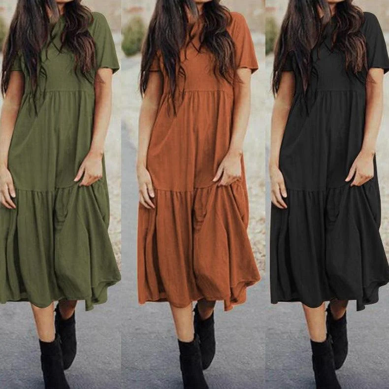 Round Neck Loose Big Swing Long Dress