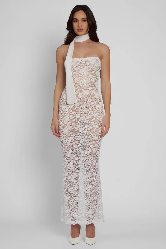 Soleil Scalloped Lace Midi Dress - White