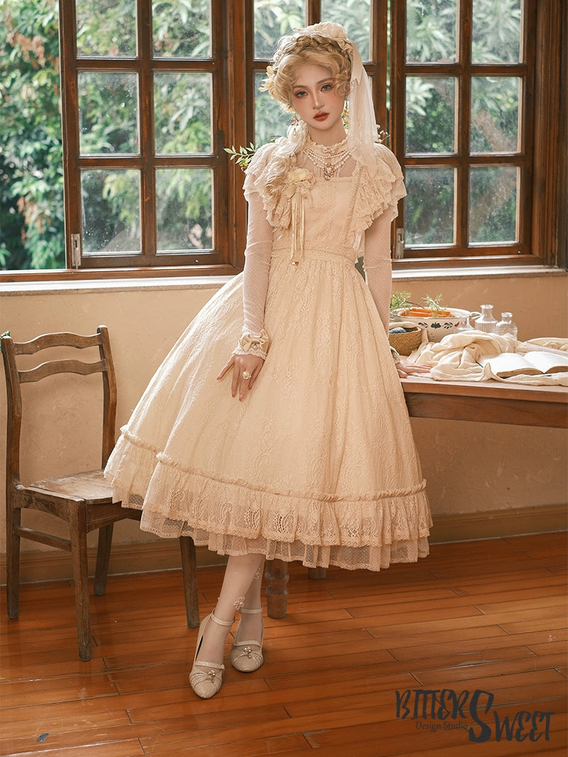 BittterSweet~Vintage Lolita OP Dress Old School Lace Long Dress