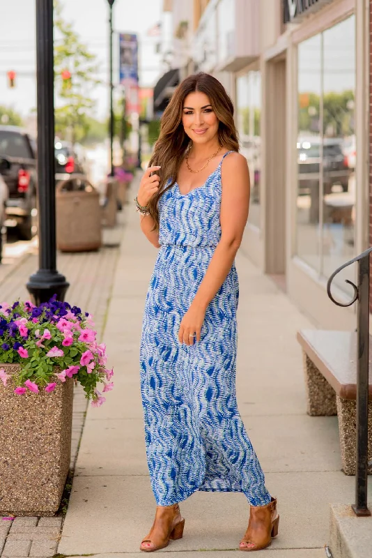 Wavy Thin Strapped Maxi Dress