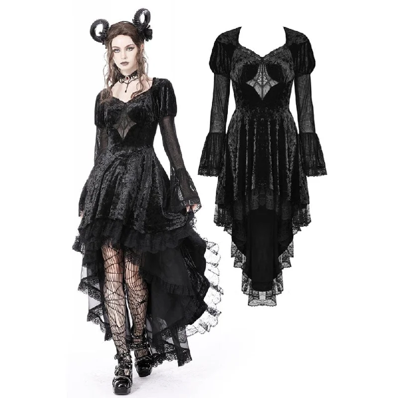 Women's Gothic Irregular Lace Layered Velvet Dress