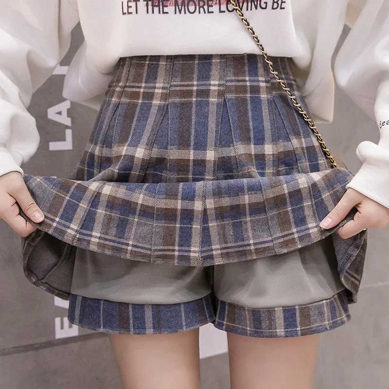 Woolen plaid pleated skirt PL52151