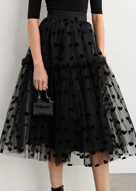 Black Ruffles Patchwork Dot Tulle Skirt