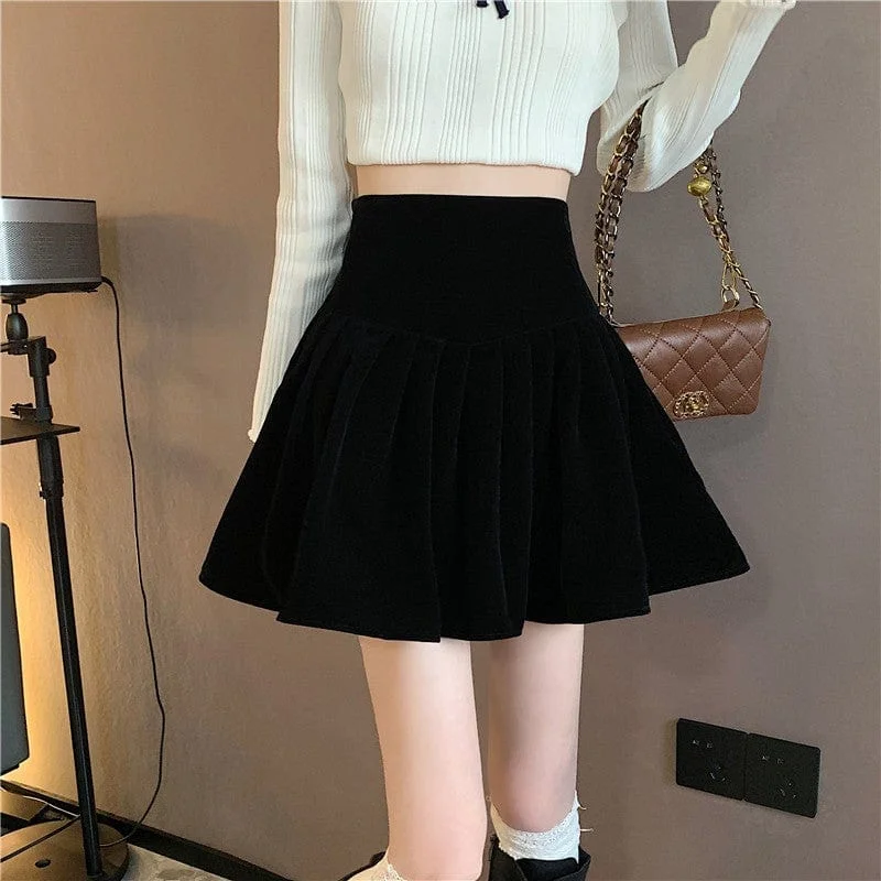 Women's Kawaii High-waisted Ruched Velvet Skirt