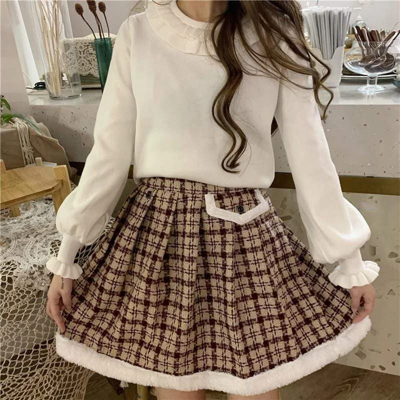 Women's Kawaii Plaid Splice Pleated Skirt