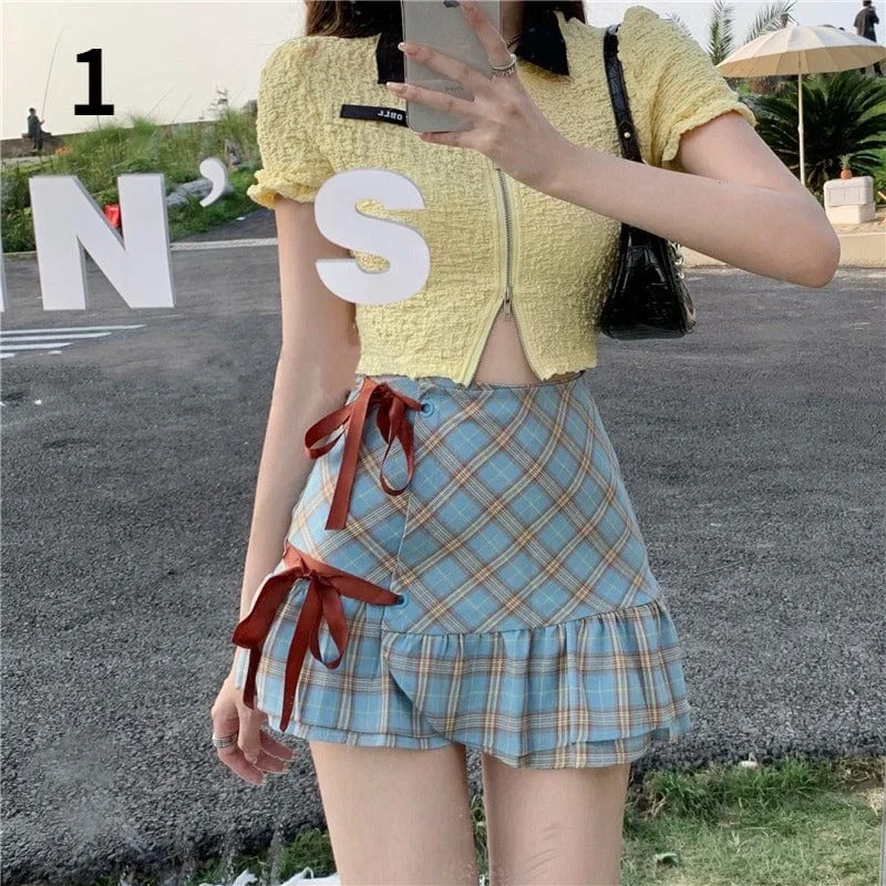 Women's Korean Style Plaid Bowknot Skirt