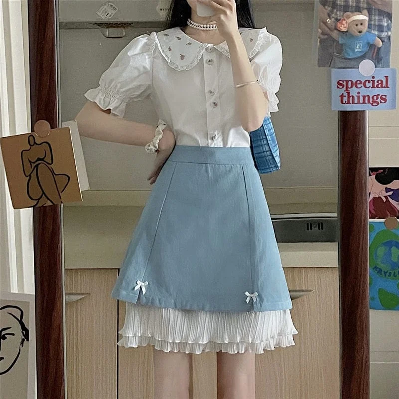 Women's Lolita Bowknot Multilayer Lace A-line Skirt