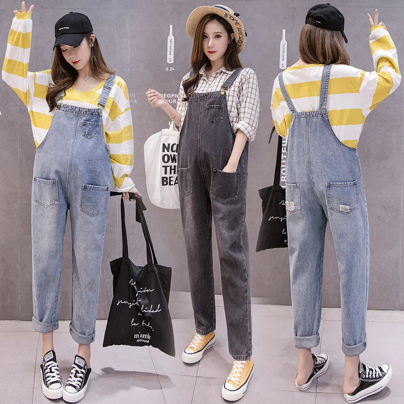 NiDELL Maternity Bib Pants . Autumn and Winter New Fashionable Mom Fashion Casual All-Match Pregnant Women's Denim Suspender Pants Pregnant Women's Pants Autumn