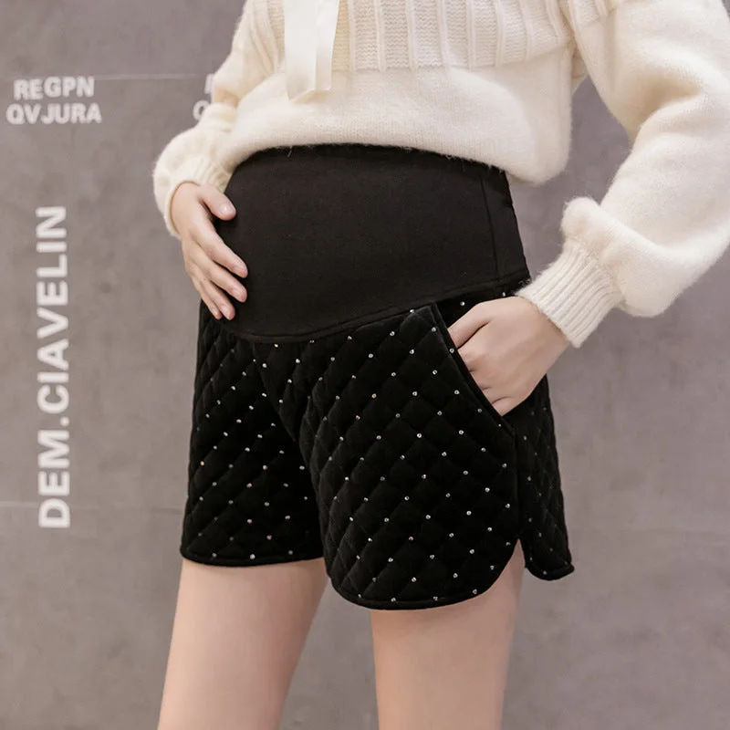 NiDELL Maternity Pants . Autumn and Winter New Maternity Pants Fashionable Sequins Pregnant Women Wide Leg Loose Belly Support Shorts Outer Wear Bootcuts