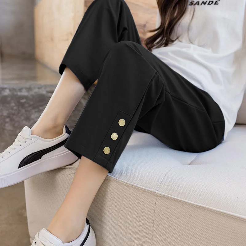 NiDELL Maternity Pants . Spring and Summer Pregnant Women Outwear Thin Casual Straight-Leg Cropped Pants Fashion Maternity Wide Leg Pants