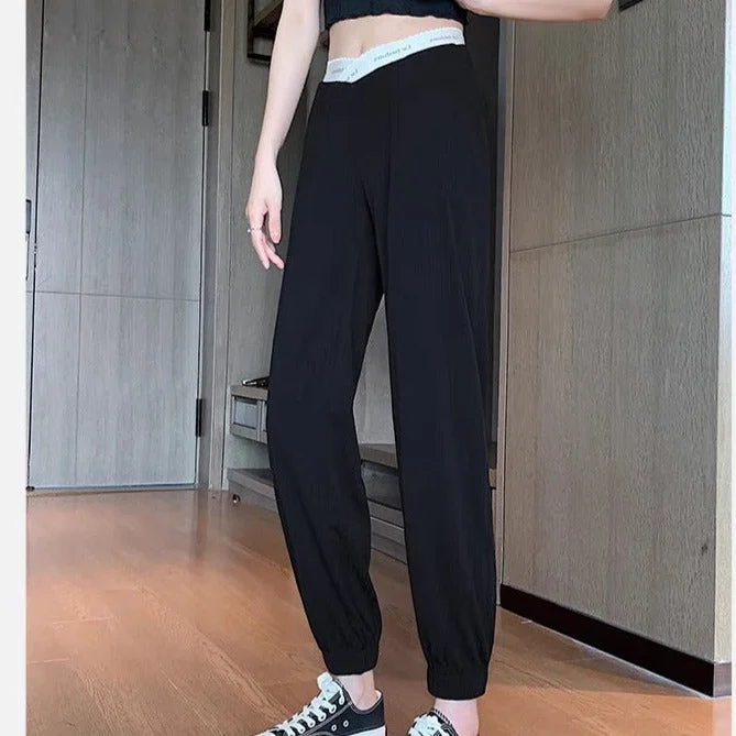 NiDELL Maternity Pants . Summer Low Waist Thin Ice Silk Pregnant Women Comfortable Pants Summer Outer Wear Loose Ankle Length Jogger Pants