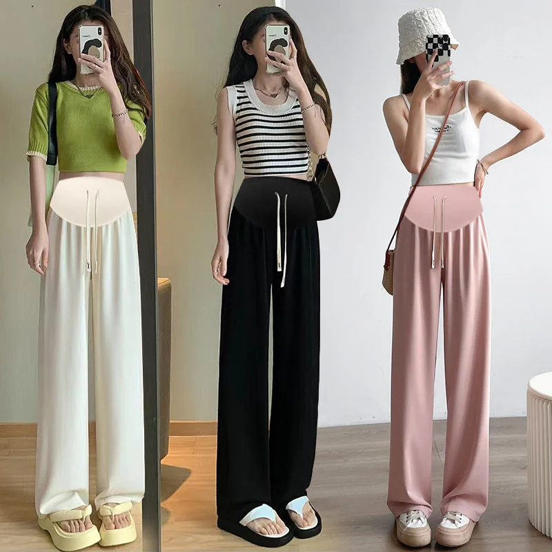 NiDELL Maternity Wide Leg Pants Spring and Summer . New High Waist Drooping Suit Pants Straight Ice Silk Casual Pants Maternity Pants