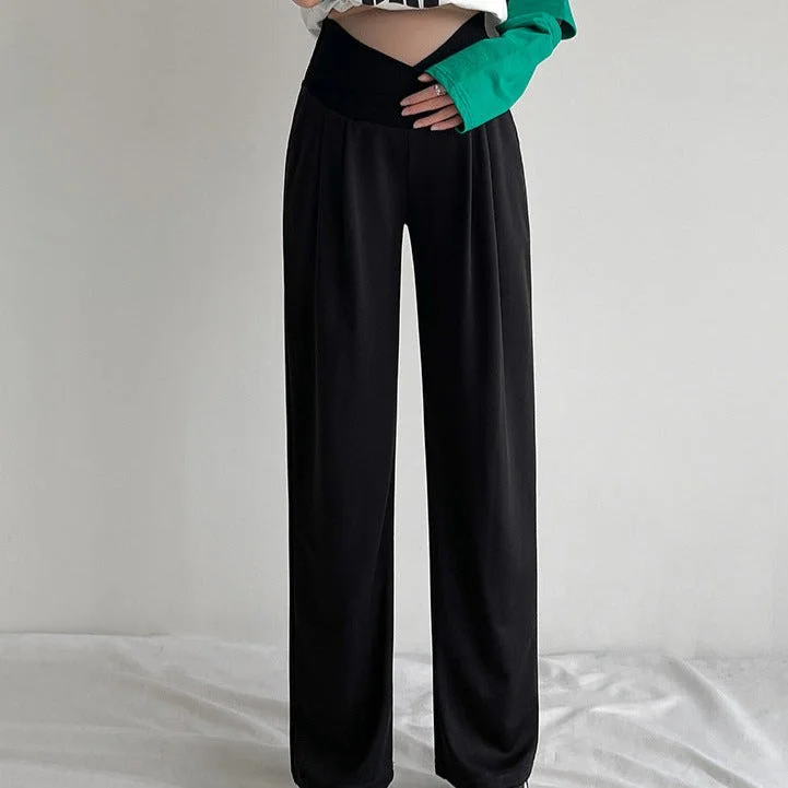 NiDELL Pregnant Women . Autumn Low Waist Wide Leg Pants Korean Slimming Straight Pants Mop Pants