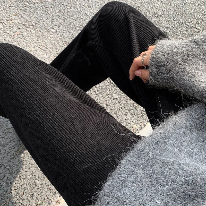 NiDELL . Pregnant Women Chenille Autumn and Winter Fleece Wide-Leg Pants Corduroy Straight Mopping Pants Sports Pants