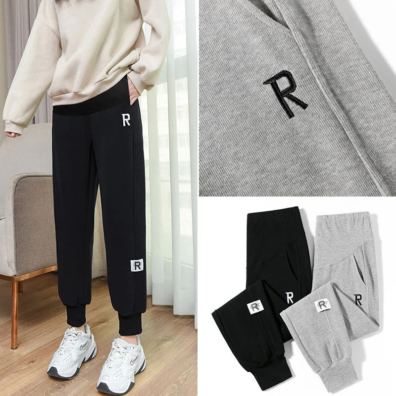 NiDELL Pregnant Women Spring and Autumn . Pregnant Women Sweatpants Sports Pants Straight Thin Looking Jogger Pants Belly Support Bloomers