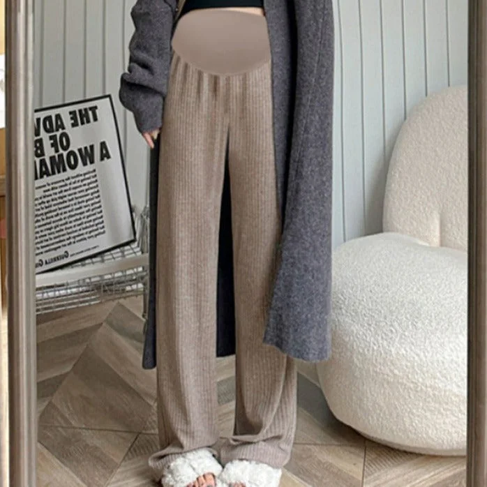 NiDELL . Pregnant Women's Cashmere Wide-Stripe New Wide-Leg Pants Autumn and Winter Drooping Slimming Straight Mopping Pants Maternity Pants