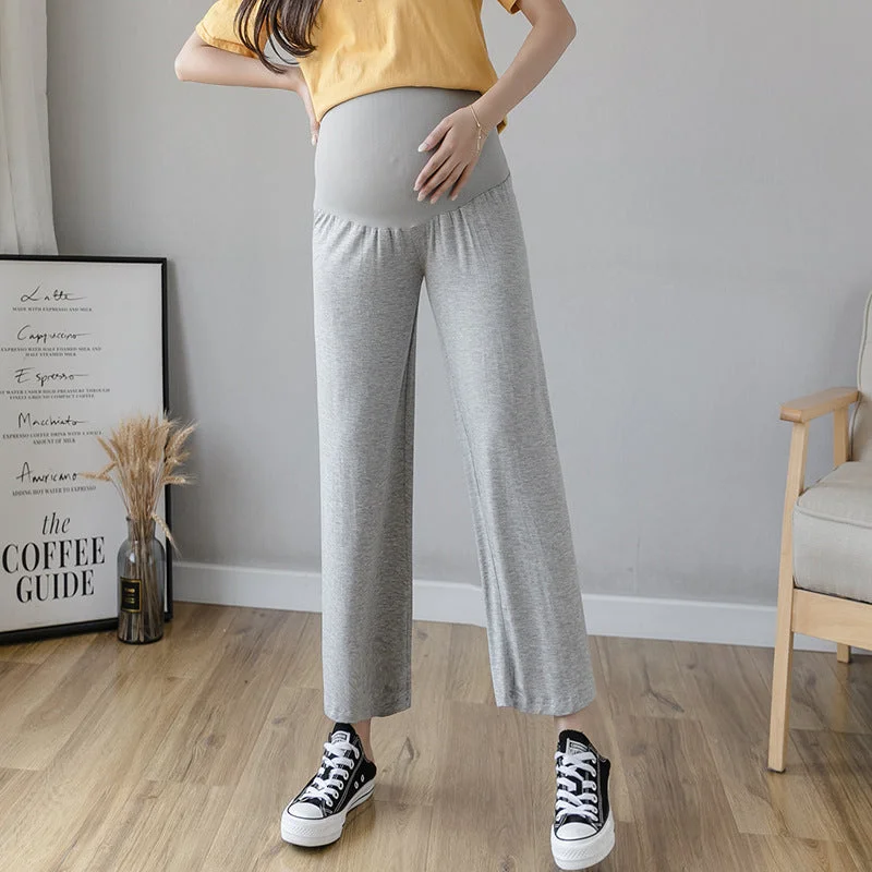 NiDELL Pregnant Women's Pants . Spring and Summer Thin Outer Wear Modal Wide-Leg Pants Leggings Seamless Belly Support Cropped