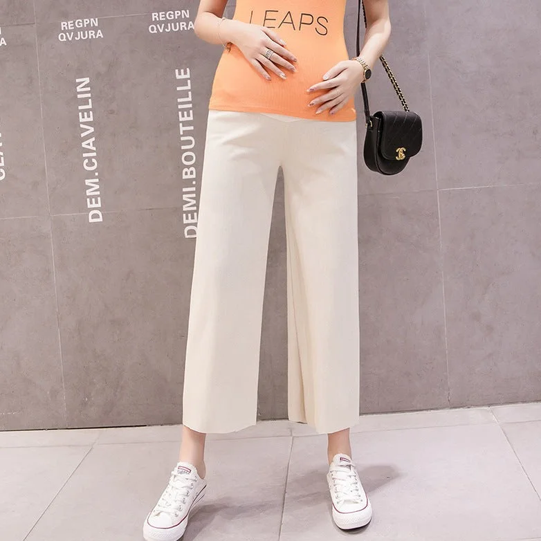 NiDELL . Spring and Summer New Pregnant Women Ice Silk Cropped Wide-Leg Pants Loose Drooping Fashion Maternity Pants Casual Pants