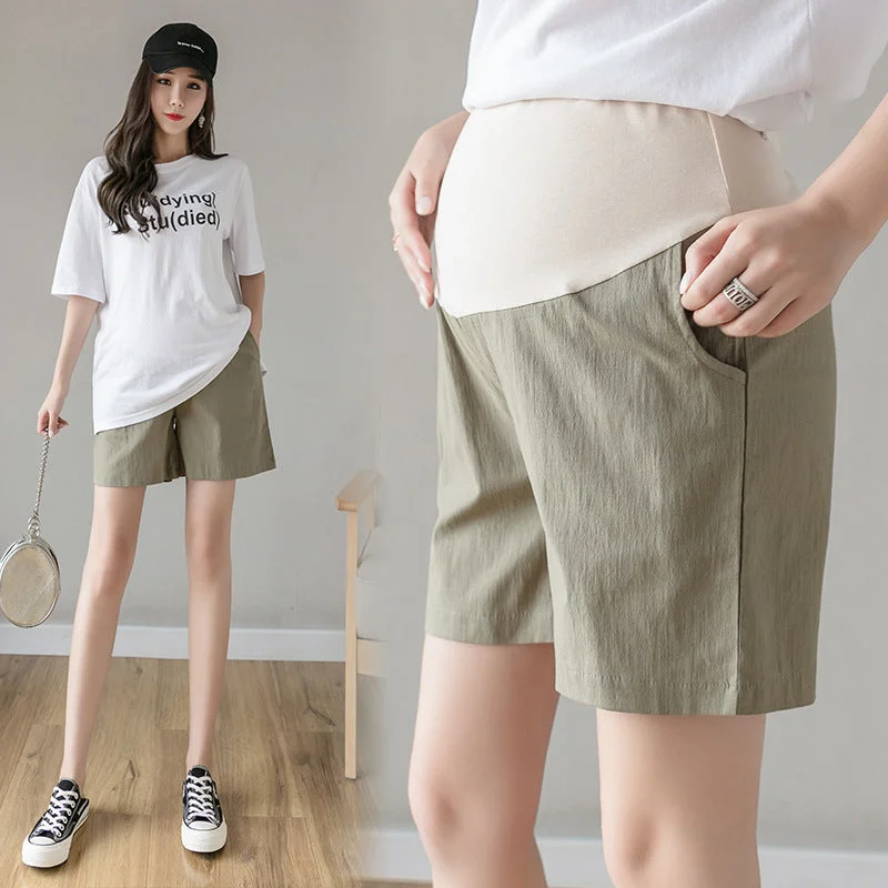 NiDELL . Summer New Cotton Linen Shorts for Pregnant Women Summer Maternity Pants Wide Leg Pants Loose Korean Style Pants