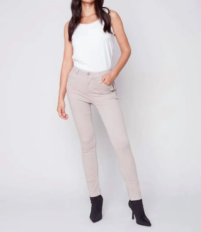 Twill Pants With Zipper Pocket Detail In Almond