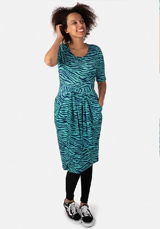 Elija Green & Navy Animal Print Dress