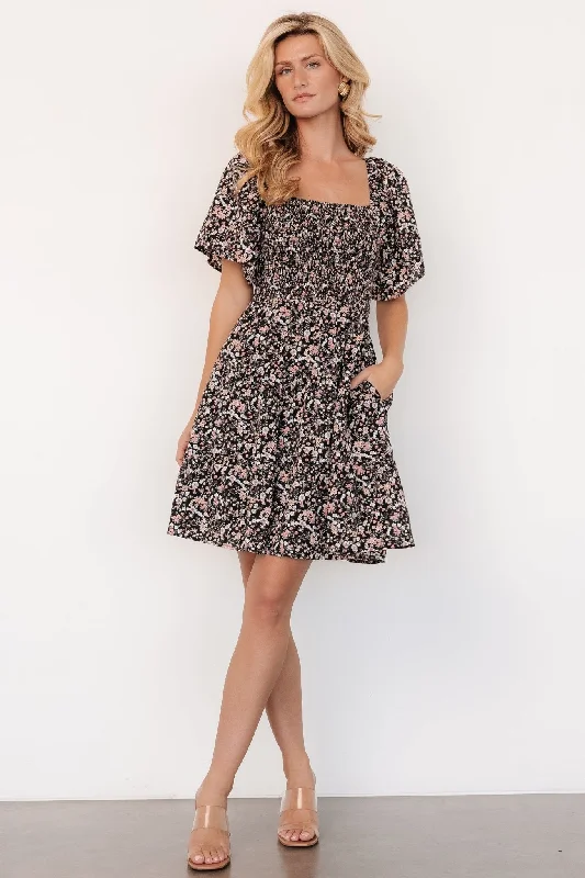 Idera Short Dress | Black Floral