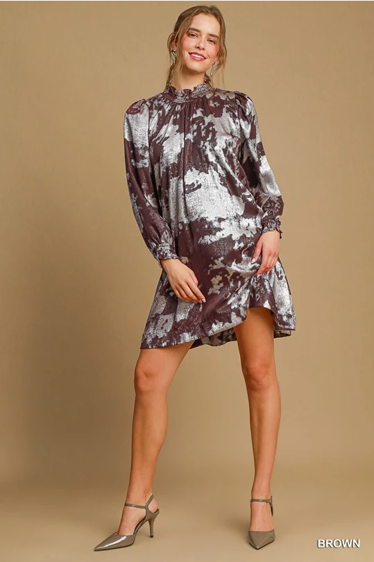 Ruffled High Neck Metallic Dress