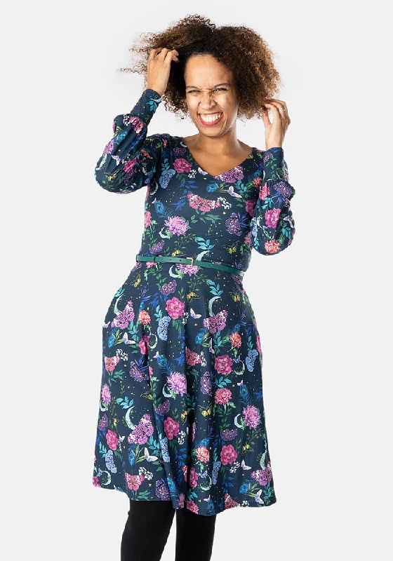 Wilma Midnight Garden Butterfly Print Dress