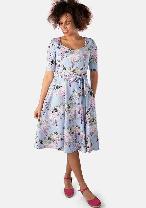 Wisteria Trailing Watercolour Floral Print Swing Dress