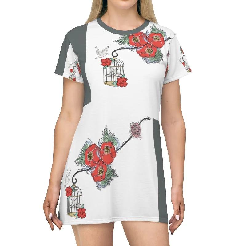 All Over Print T-Shirt Dress BIRD CAGE