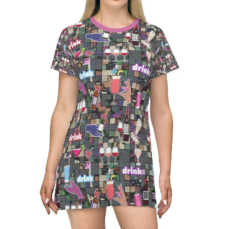 All Over Print T-Shirt Dress DRINKS