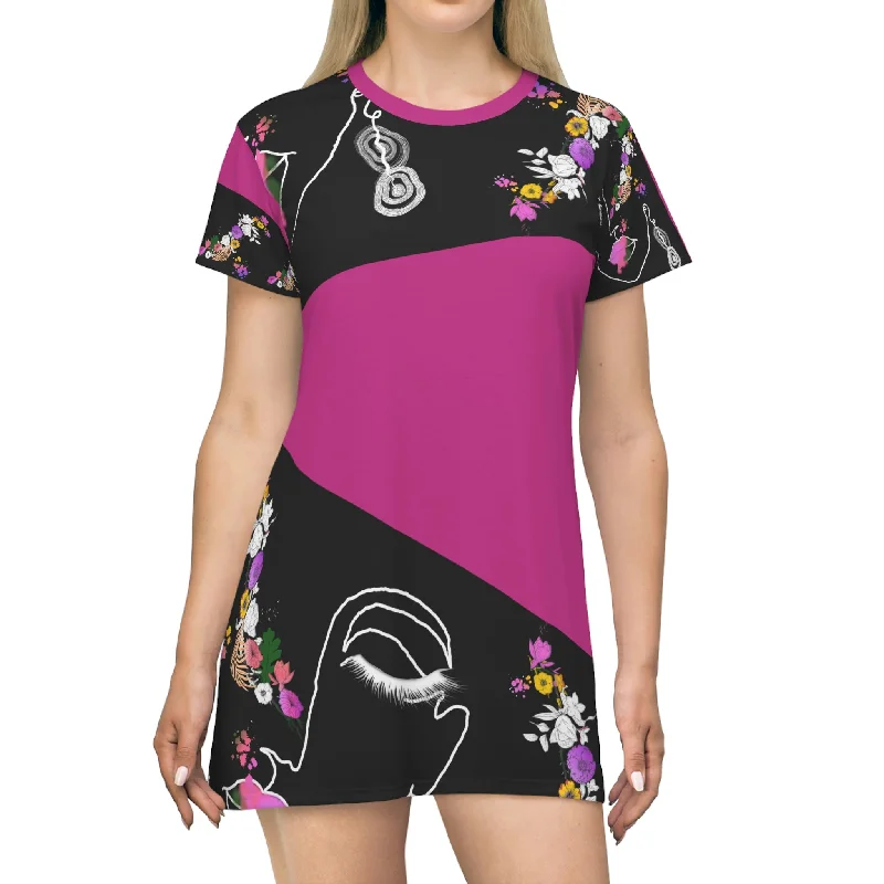 All Over Print T-Shirt Dress PALETTE OF BLOOM