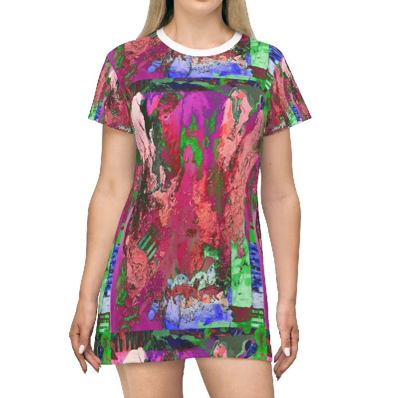 All Over Print T-Shirt Dress PINK FUSION