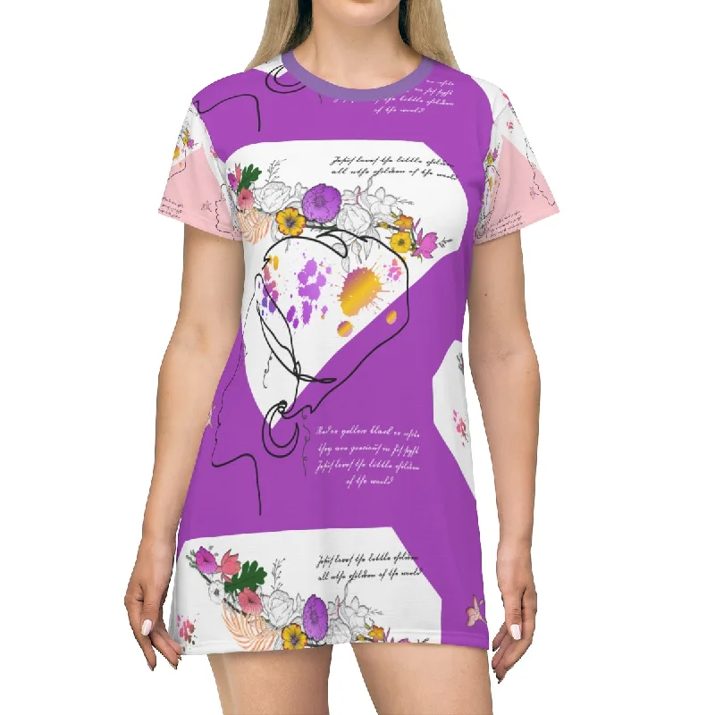 All Over Print T-Shirt Dress PURPLE INCLUSION