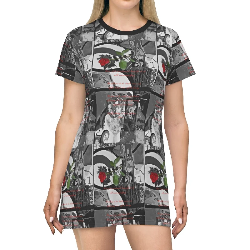 All Over Print T-Shirt Dress RED ROSE