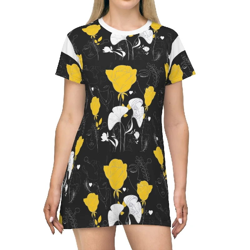 All Over Print T-Shirt Dress YELLOW ROSES