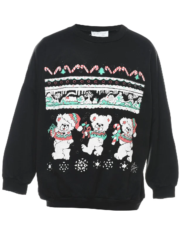 Cartoon Print Christmas Sweatshirt - M