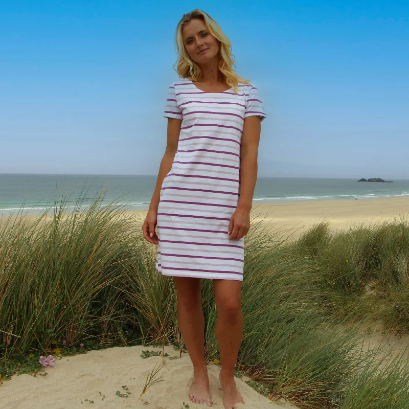 LJ115 - Striped T-Shirt Dress - Pink