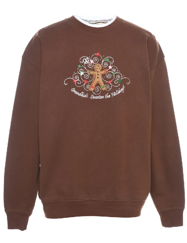 Teddy Bear Print Christmas Sweatshirt - L