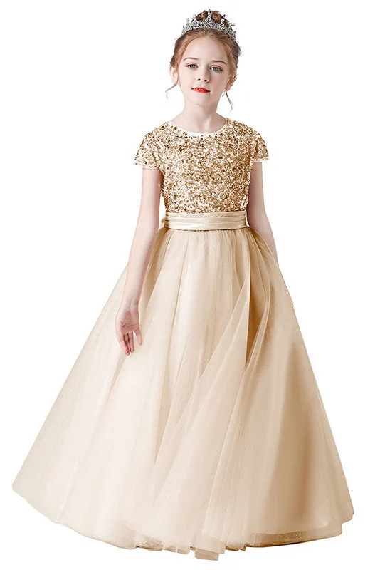 A Line Cap Sleeve Sequins Performence Dress Flower Girl Dress